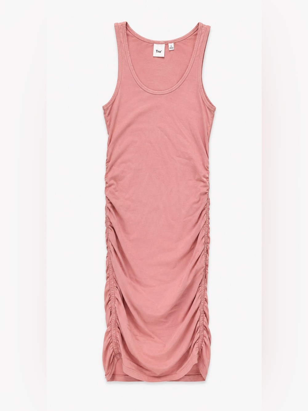 Tna Chill Malibu Dress Ruched Pink Sleeveless Bodycon Midi Dress Size Small